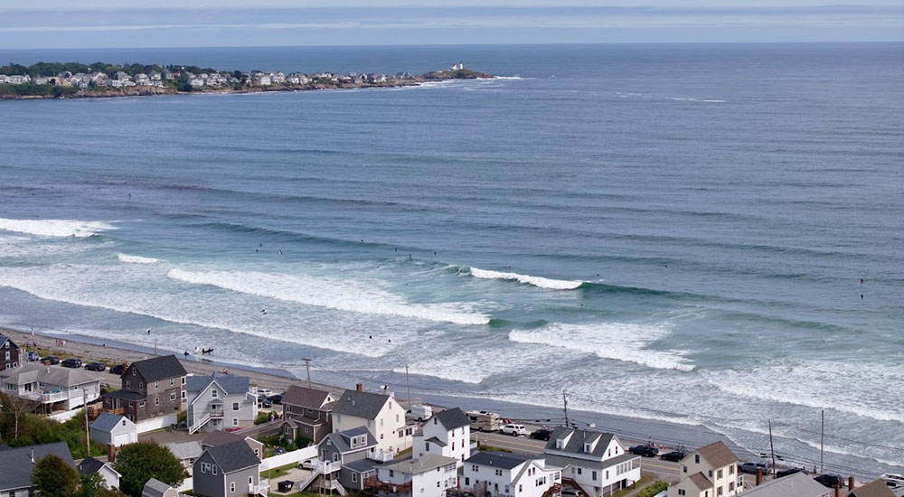Arial view of Long Sands Beach area including Sea SprayCottages, the Sea Spray, Sea Bight and the Beach Plum. Photo by John Gisis